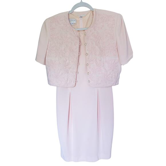 Maggy London Sheath Dress & Jacket 8 Pink Floral Pearl Coquette Vintage Brunch - Picture 9 of 9